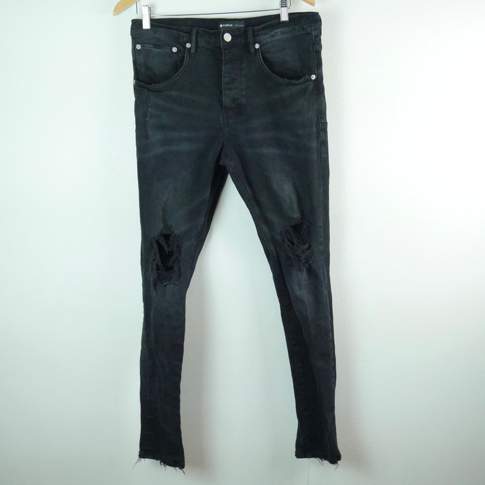 Purple Brand P002 Slim Fit Jeans Black Skinny Distressed Stretch Denim 32x 32